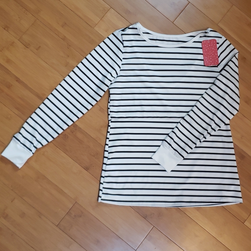 NWT Black and White Striped Nursing Shirt